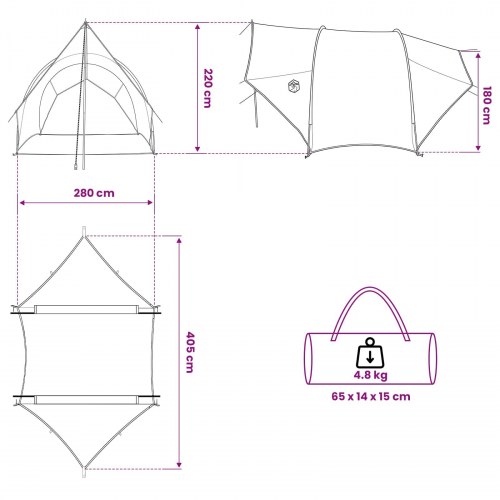 Tailgate awning - vandafvisende campingmarkise, grøn 405 × 280 × 220 cm