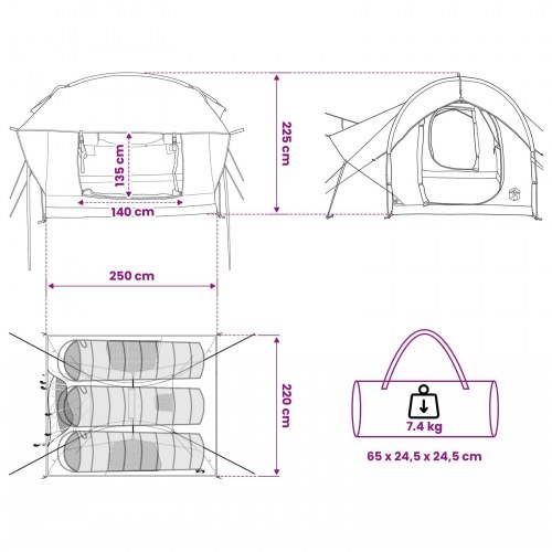 Bil telt med tag - blå 239 × 210 × 210 cm, polyester og stål
