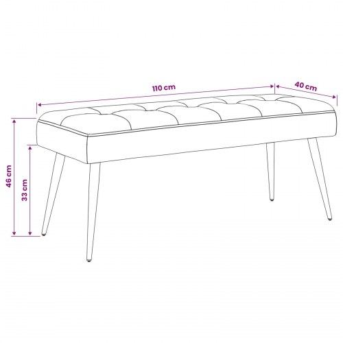 Bænk med knap-tufting i velour - creme, 110 × 40 × 46 cm