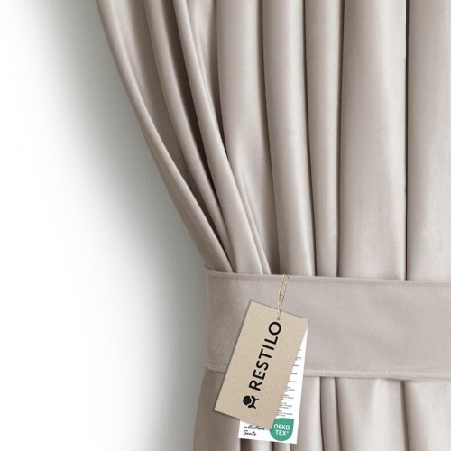 Mørklægningsgardin i velour 140x245 - RESTILO, varm sandbeige med sølvøskner og bindebånd (OUTLET A+)