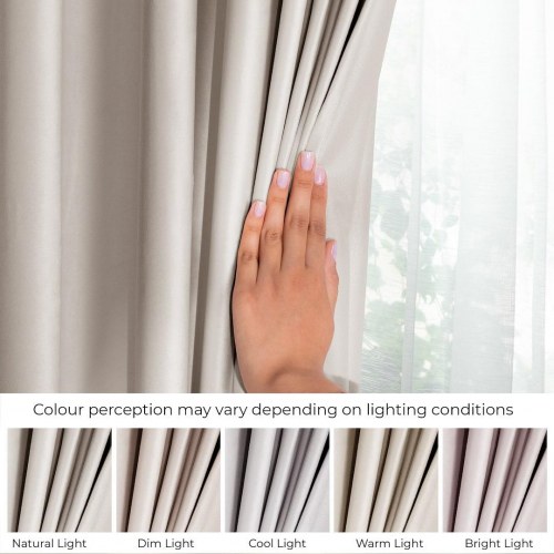 Mørklægningsgardin i velour 140x245 - RESTILO, varm sandbeige med sølvøskner og bindebånd (OUTLET A)