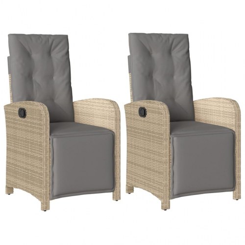 Havestole 2 stk. med lænefunktion og fodstøtte i polyrattan - beige (OUTLET B)