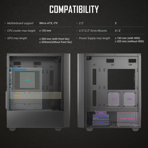 Antec NX500M - ATX/MicroATX mini-tower PC kabinet, sort med hærdet glas og RGB (OUTLET A)