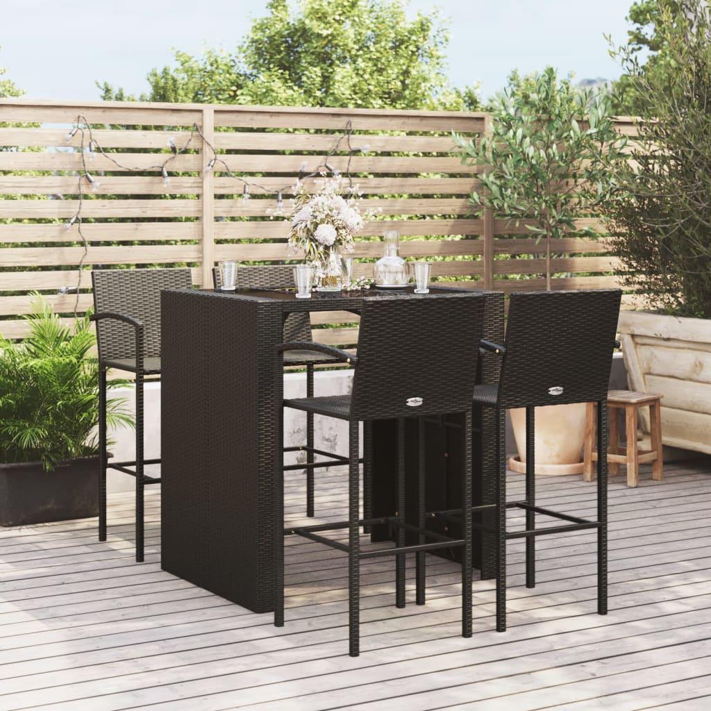 Barsæt til haven i polyrattan - 5 dele, sort
