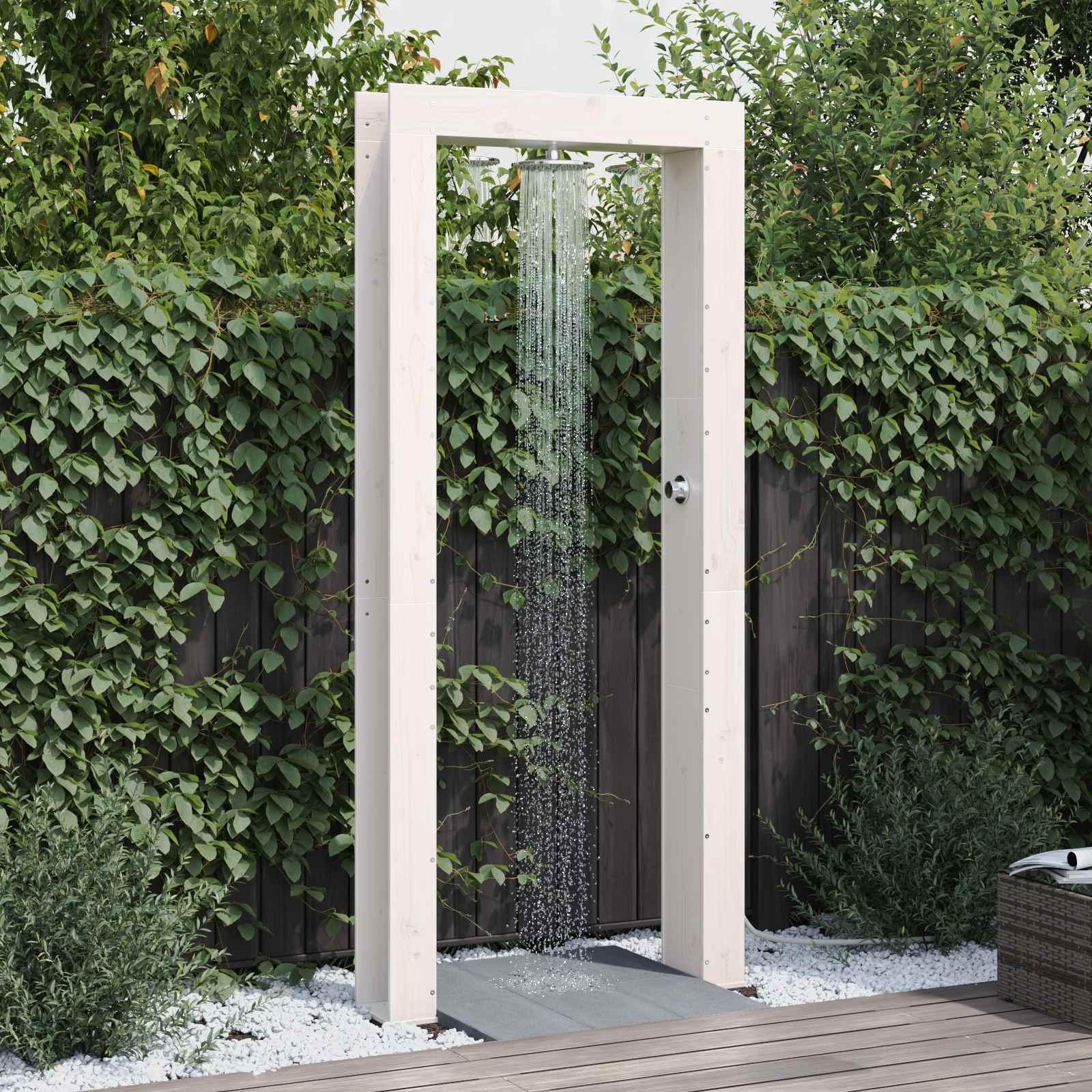 Udendørs bruser 226 cm - massivt fyrretræ og rustfrit stål, hvid