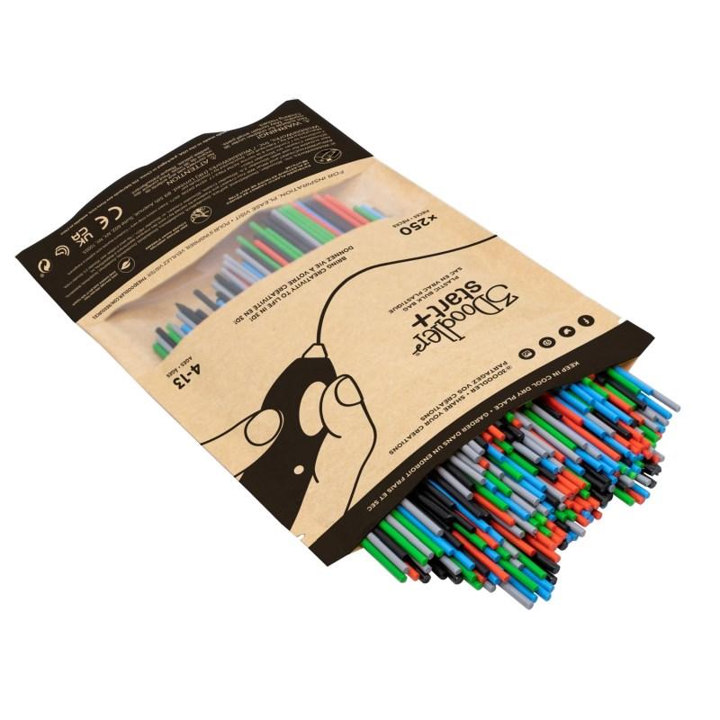 3Doodler Start+ Primary Pow - komposterbart plastfilament, 250 stk (blå/grøn/grå/rød)