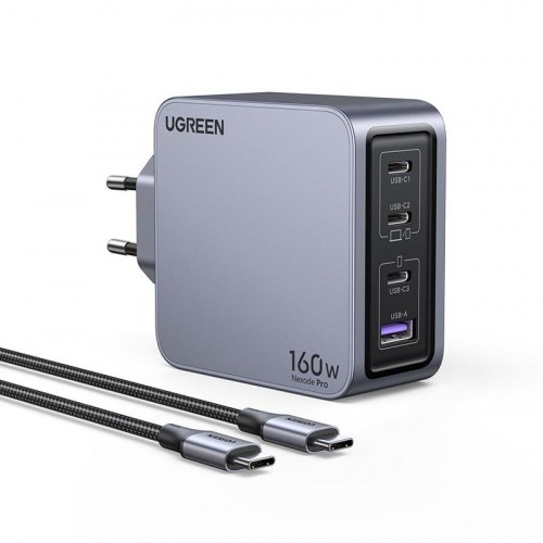 UGREEN Nexode Pro 160W GaN oplader med USB‑C kabel - sort/grå