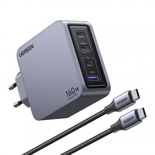 UGREEN Nexode Pro 160W GaN oplader med USB‑C kabel - sort/grå