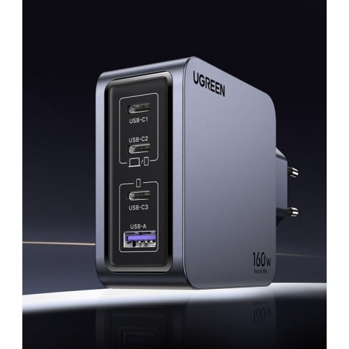 UGREEN Nexode Pro 160W GaN oplader med USB‑C kabel - sort/grå