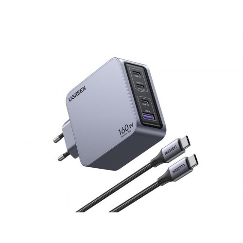 UGREEN Nexode Pro 160W GaN oplader med USB‑C kabel - sort/grå