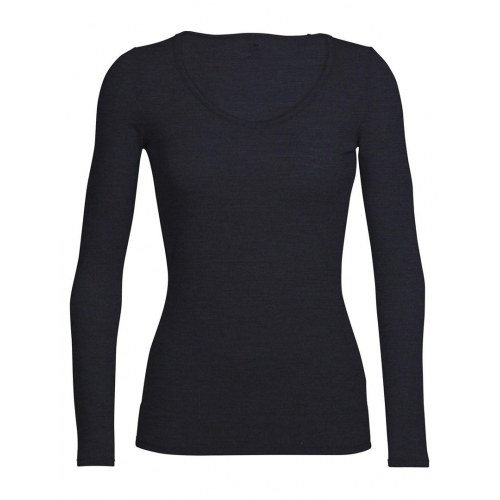 Langærmet T-shirt i merinould med rund hals - dame, sort, str. M (150 g/m²)