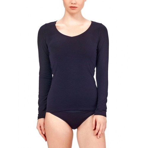 Langærmet T-shirt i merinould med rund hals - dame, sort, str. M (150 g/m²)