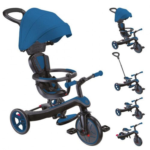 Explorer Trike 4-i-1 løbecykel/trehjulet cykel med styrestang - blå
