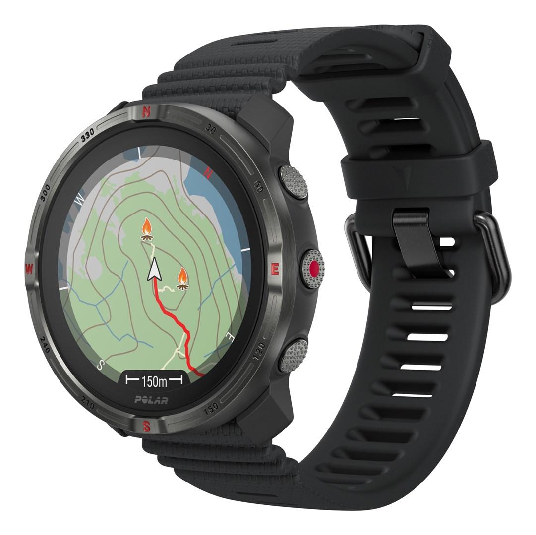 Polar Grit X2 - outdoor multisportsur med GPS og AMOLED, kort offline, to-frekvens GPS, håndleds‑EKG, SpO2, op til 7 dages batteri - Sort S/L