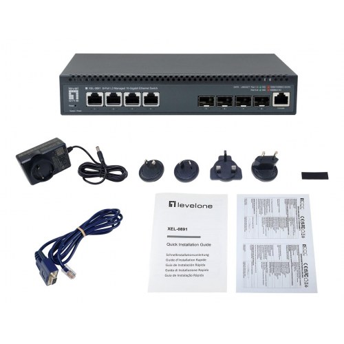 LevelOne XEL-0891 - 8-port L3 administreret 10‑Gigabit switch med 4× RJ45 1G/2,5G/5G/10G og 4× SFP+ 1G/2,5G/10G uplinks