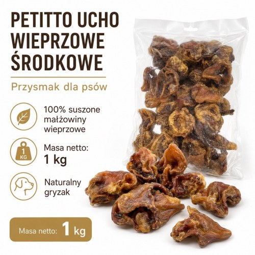 PETITTO Medium svineøre - monoprotein hundesnack 1 kg