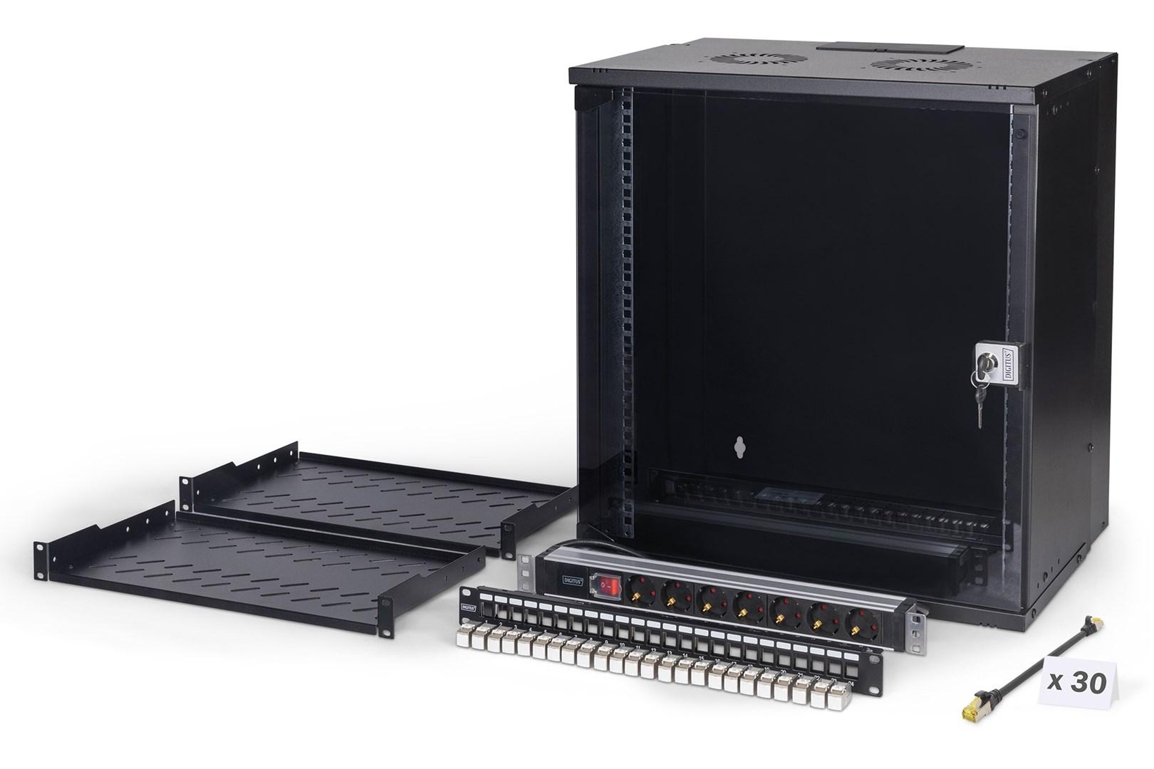 DIGITUS netværkssæt 19" vægskab - 12U, 54 × 40 cm (B × D), sort