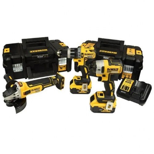 DeWALT DCK384P2T 18V XR combokit - boremaskine, slagskruetrækker og vinkelsliber (2x5,0 Ah)