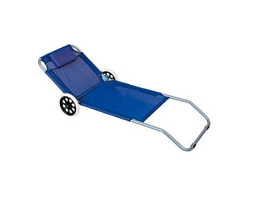 MASTER GRILL strandstol med pude og hjul - blå