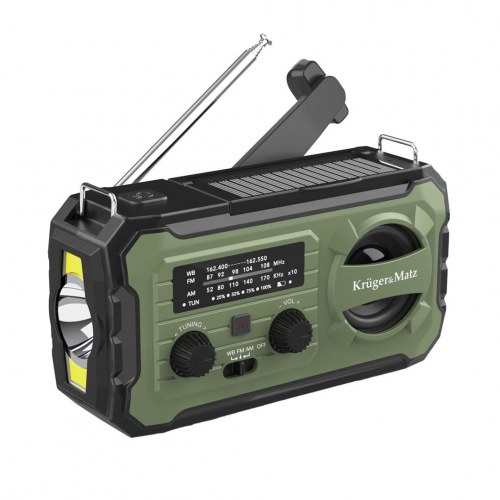 Krüger & Matz KM0837 nødradio med solceller, dynamo, powerbank 10.000 mAh og lygte