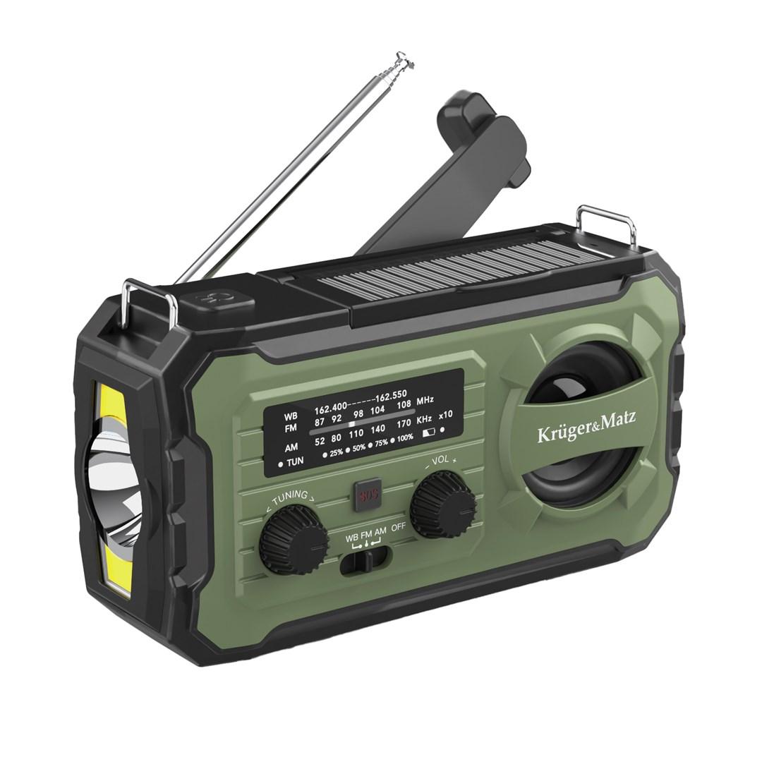 Krüger & Matz KM0837 nødradio med solceller, dynamo, powerbank 10.000 mAh og lygte