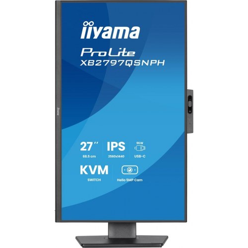 iiyama ProLite XB2797QSNPH-B1 - 27" IPS skærm, QHD, USB‑C 96 W, KVM, 5 MP webcam - Sort