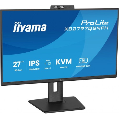 iiyama ProLite XB2797QSNPH-B1 - 27" IPS skærm, QHD, USB‑C 96 W, KVM, 5 MP webcam - Sort
