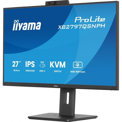 iiyama ProLite XB2797QSNPH-B1 - 27" IPS skærm, QHD, USB‑C 96 W, KVM, 5 MP webcam - Sort