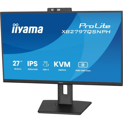 iiyama ProLite XB2797QSNPH-B1 - 27" IPS skærm, QHD, USB‑C 96 W, KVM, 5 MP webcam - Sort