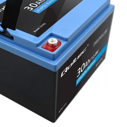 Qoltec LiFePO4 12,8 V 30 Ah (384 Wh) batteri med BMS - blå/sort