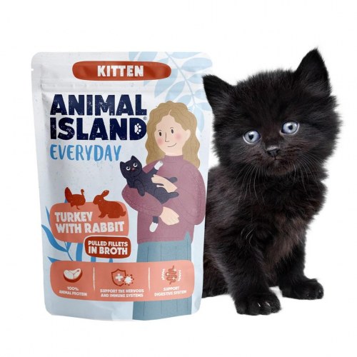 ANIMAL ISLAND Everyday Kitten - kalkun med kanin i bouillon, vådfoder til kattekillinger - 85 g