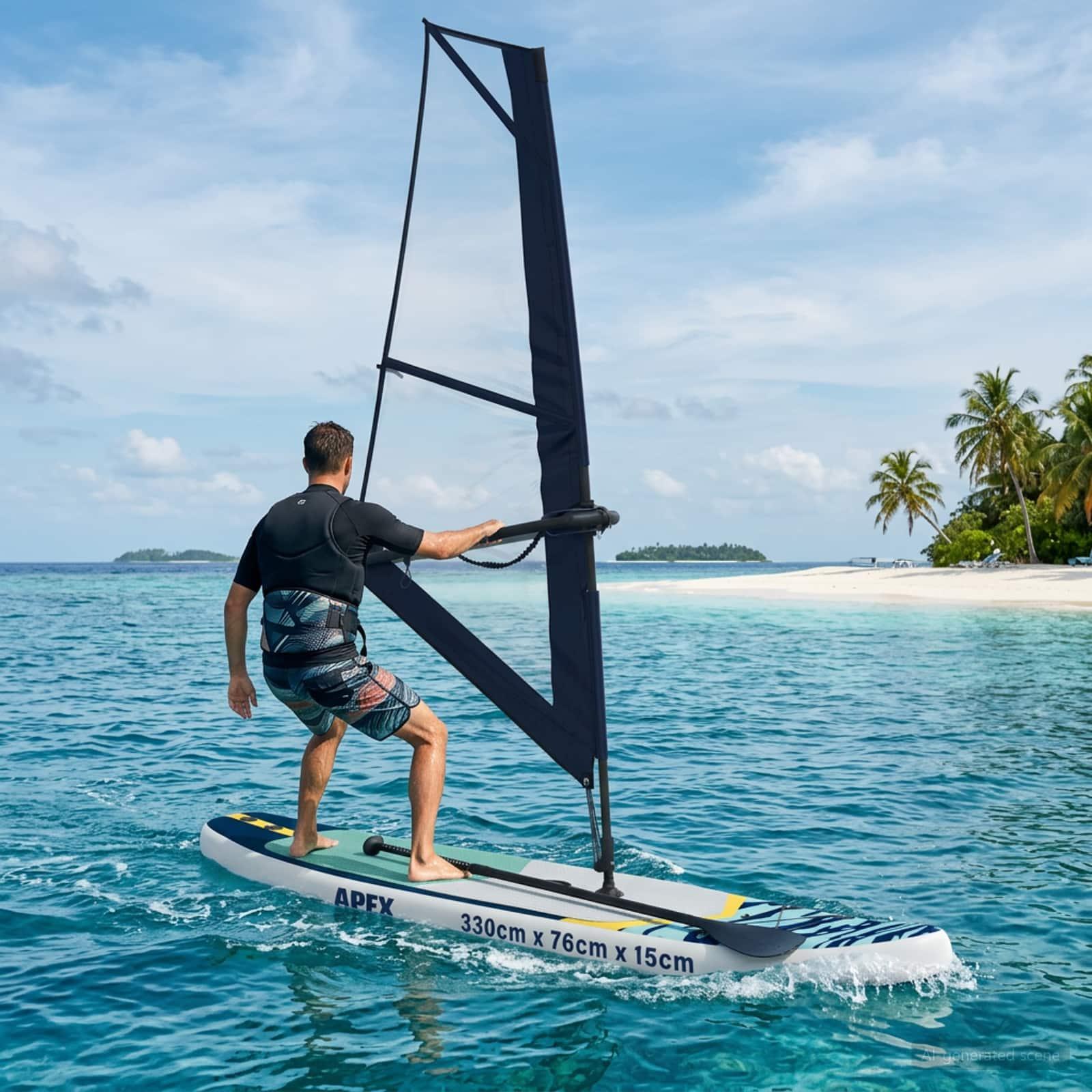 Oppusteligt SUP board med sejl - APEX 330 × 76 × 15 cm, blå billede