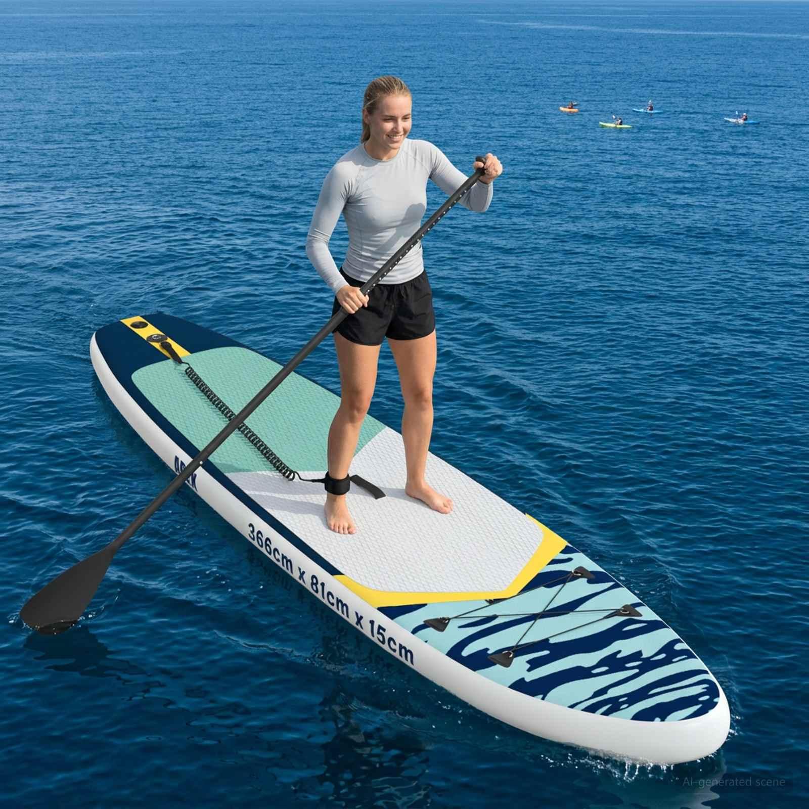 Oppusteligt stand up paddleboard 366 × 81 × 15 cm - blå, model APEX billede