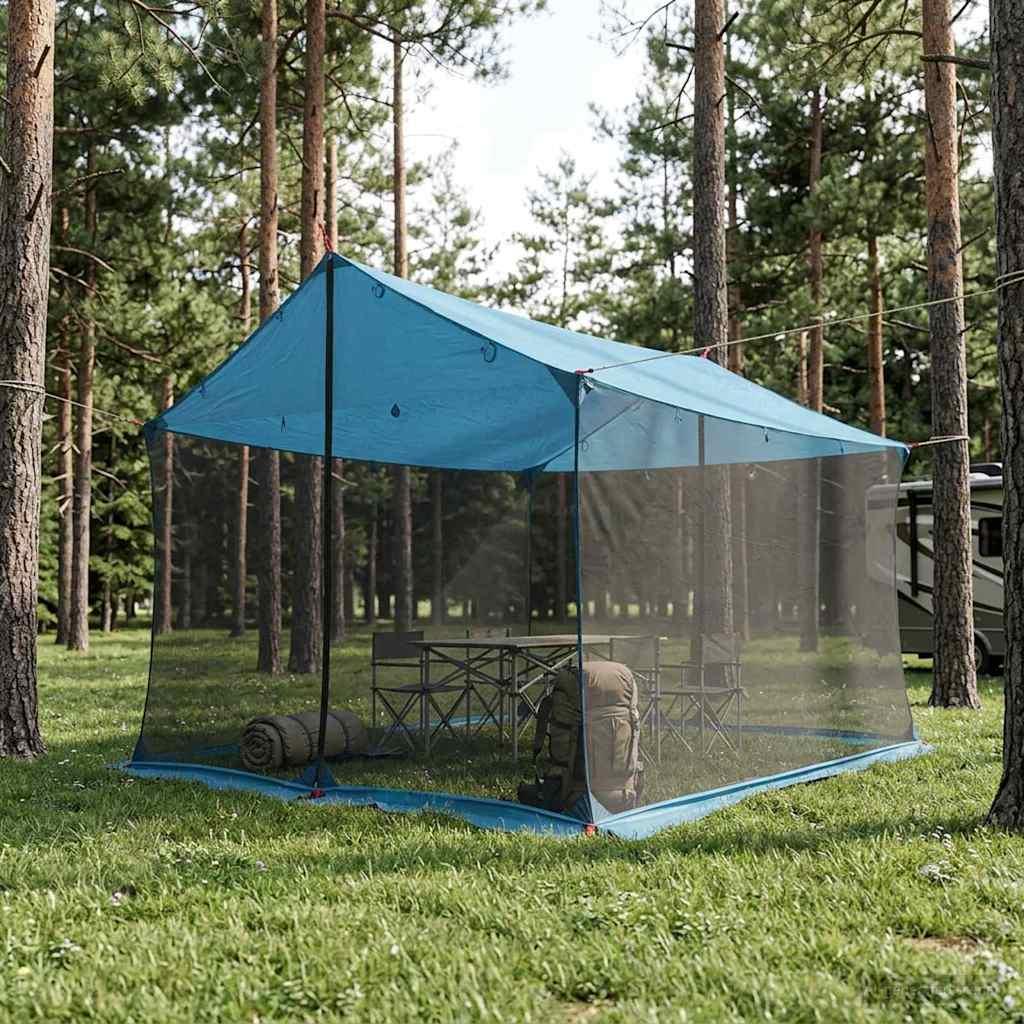 Camping tarp med meshvægge - blå 340 × 260 × 220 cm