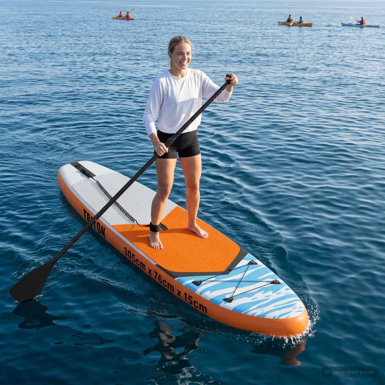 Oppusteligt stand up paddleboard - TRITON 305 × 76 × 15 cm, blå billede