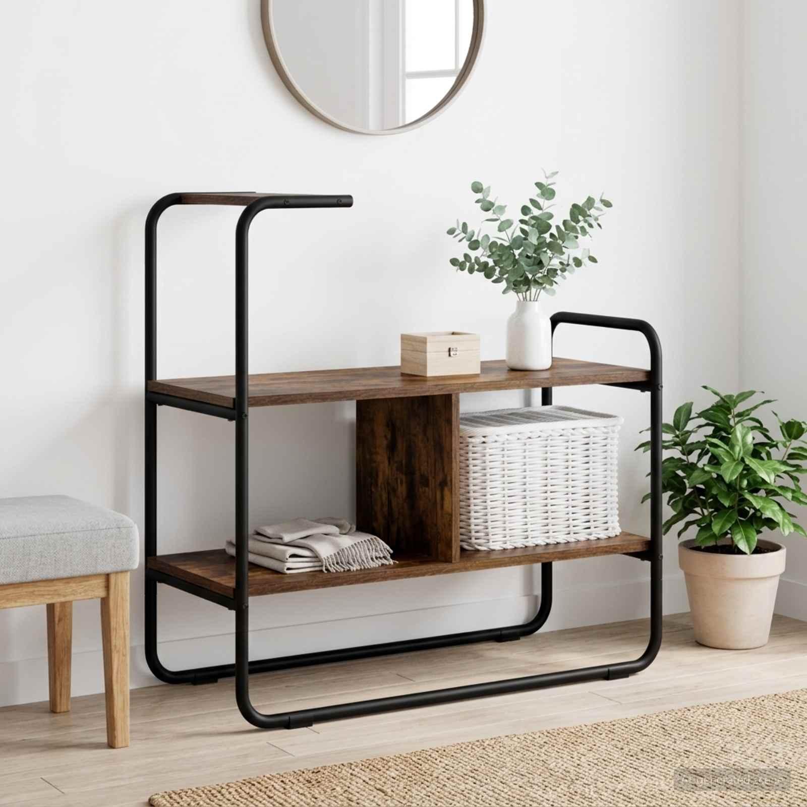 Konsolbord i røget eg 80 × 35 × 75 cm - konstrueret træ og stålramme billede