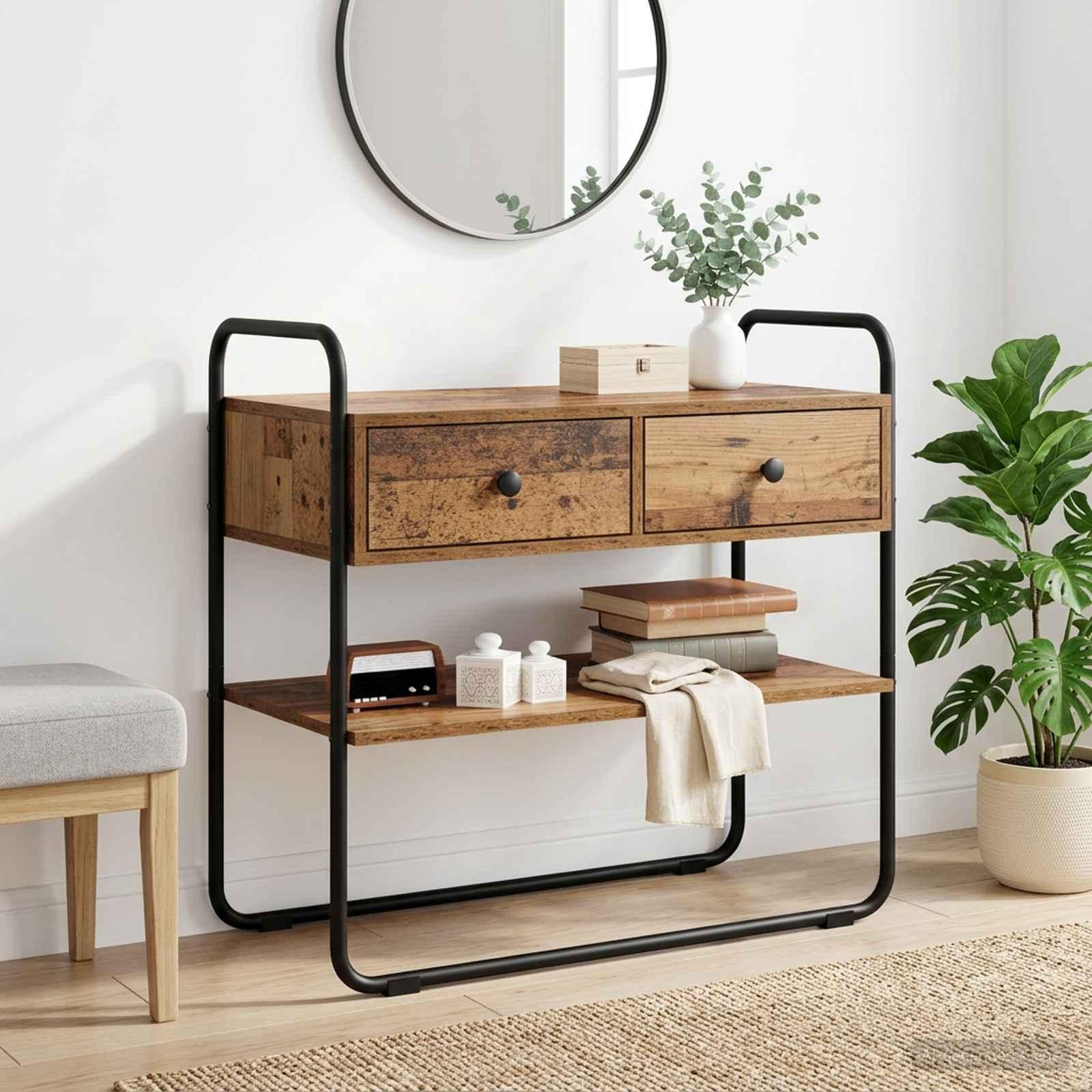 Konsolbord i gammelt trælook 100 × 40 × 75 cm - konstrueret træ og stålramme billede