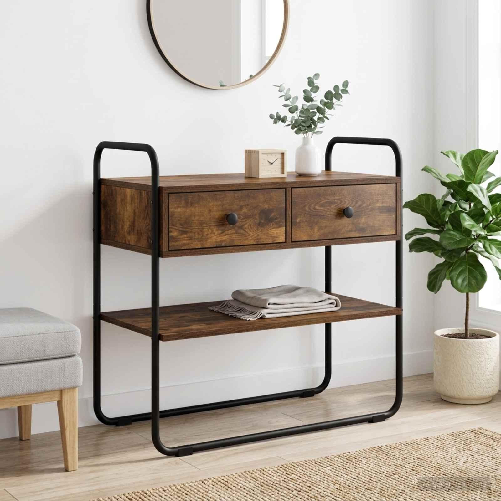 Konsolbord i røget eg 100 × 40 × 75 cm - konstrueret træ og stål billede