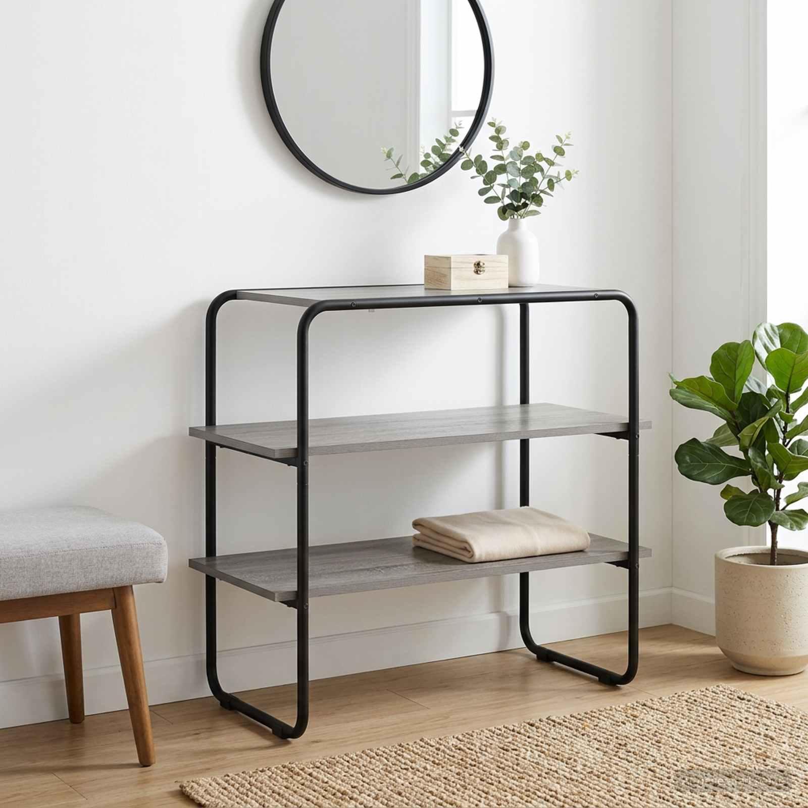 Konsolbord i grå sonoma 100 × 41 × 75 cm - konstrueret træ og stålramme billede