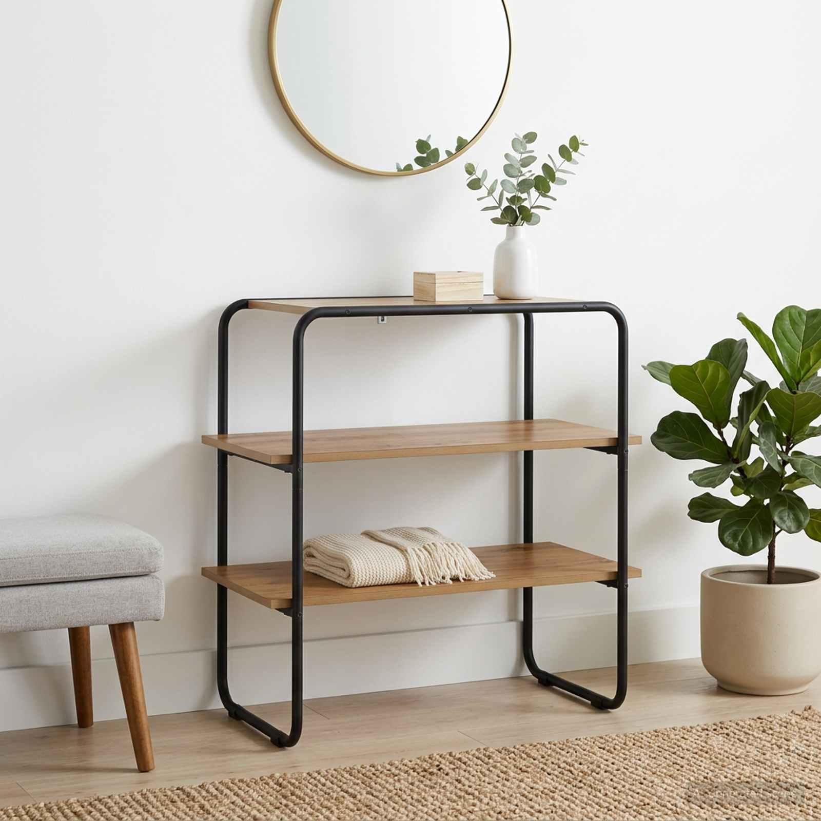 Konsolbord i artisan-eg 60 × 41 × 75 cm - konstrueret træ med stålramme billede
