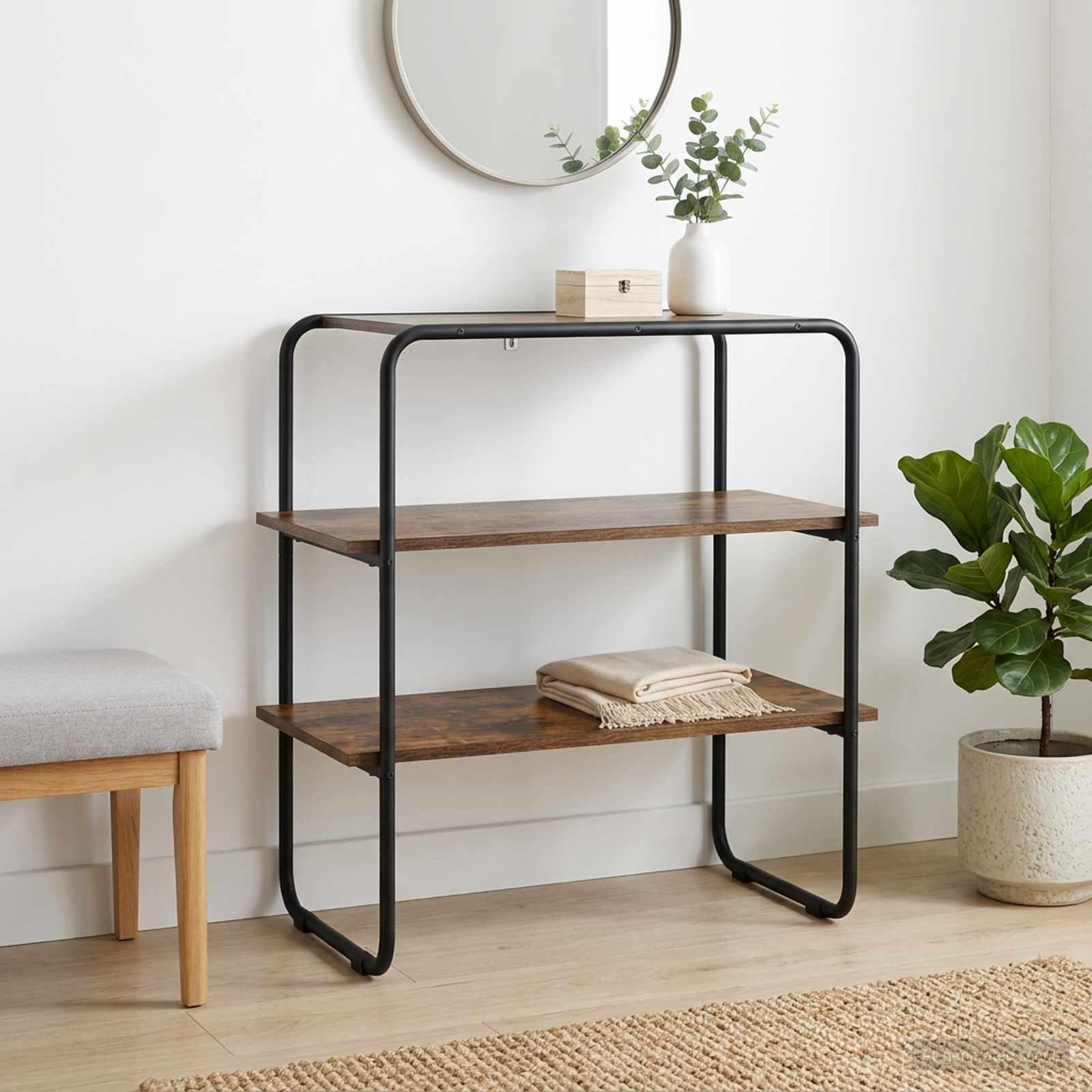 Konsolbord i røget eg 60 × 41 × 75 cm - konstrueret træ med galvaniseret stålramme billede