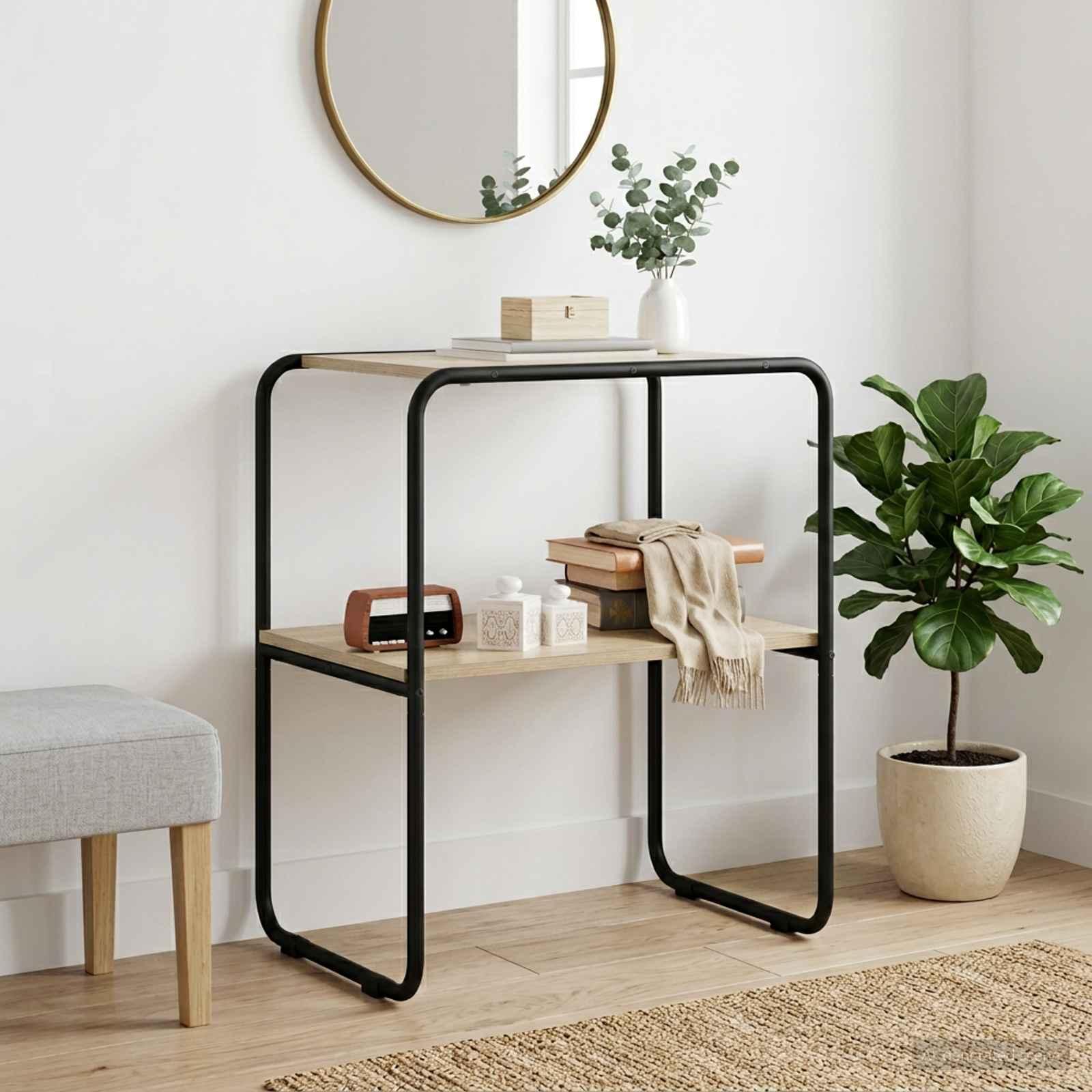 Konsolbord i sonoma-eg 80 × 42,5 × 70 cm - konstrueret træ med stålramme billede