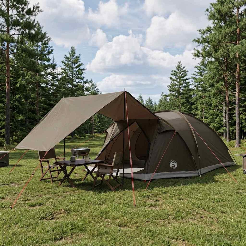 Hyttetelt med tag - brun/grå 8-personers, polyester og stål billede