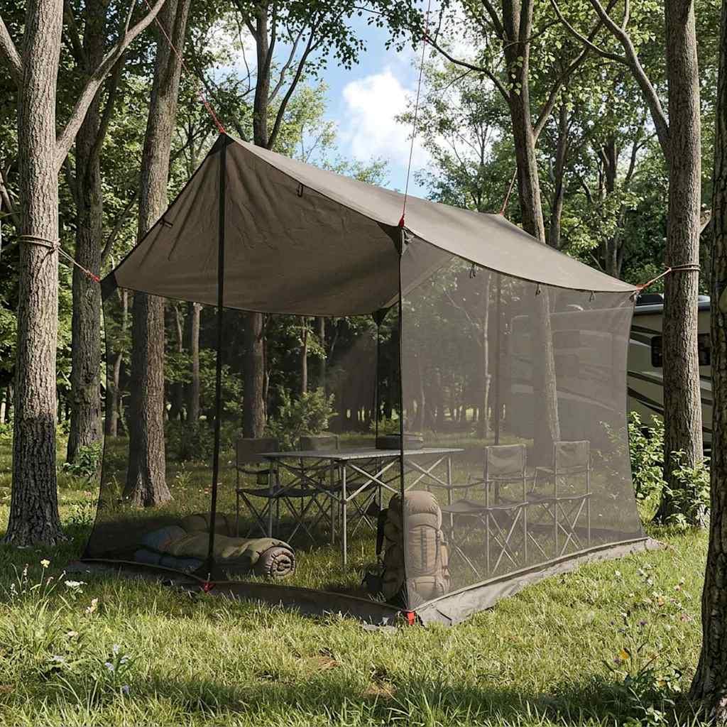 Camping tarp med meshvægge - brun/grå 270 × 210 × 210 cm