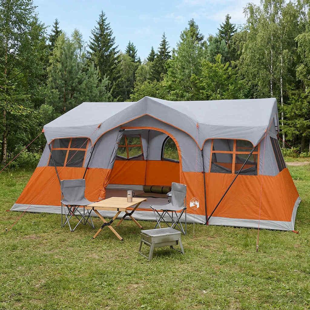 Familietelt - grå/orange 487 × 340 × 216 cm i polyester og stål billede