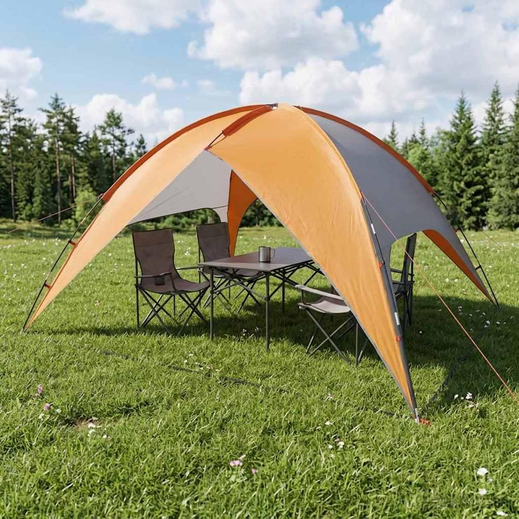Camping telt med regnslag - kuppeltelt til 4 personer, grå/orange billede