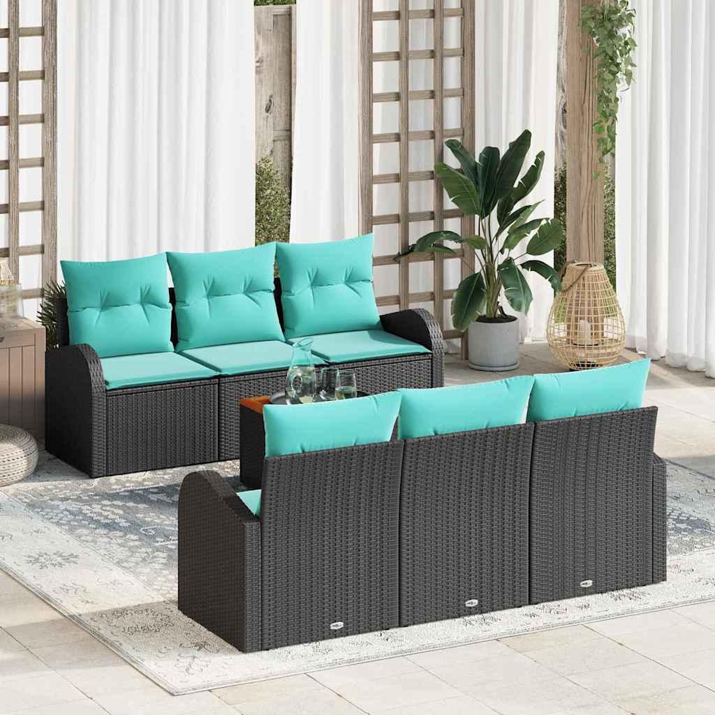 Havesofa-sæt med opbevaring, 7 dele - sort/turkis polyrattan