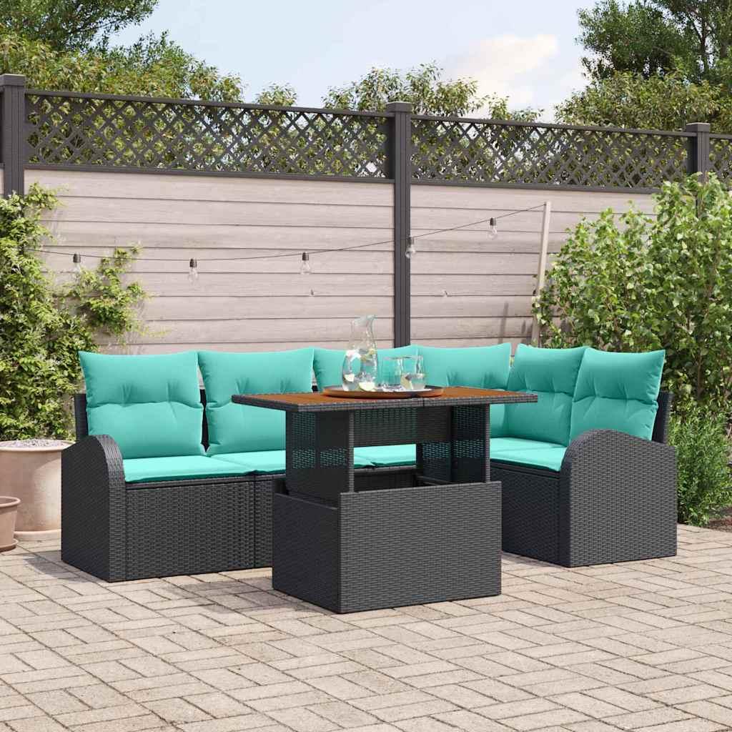 Havesofa sæt med opbevaring - 6 dele i sort polyrattan
