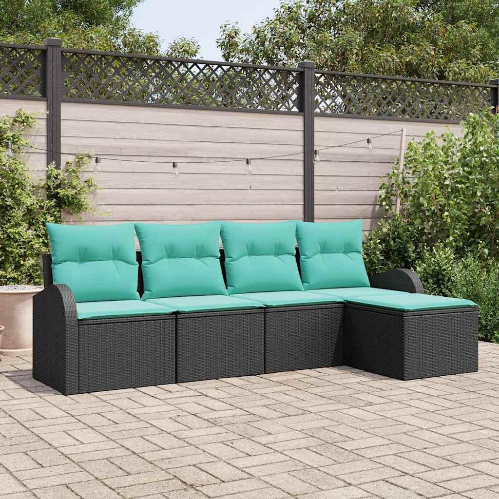 Modulært havesofa sæt med puder - 5 dele, sort/turkis polyrattan billede