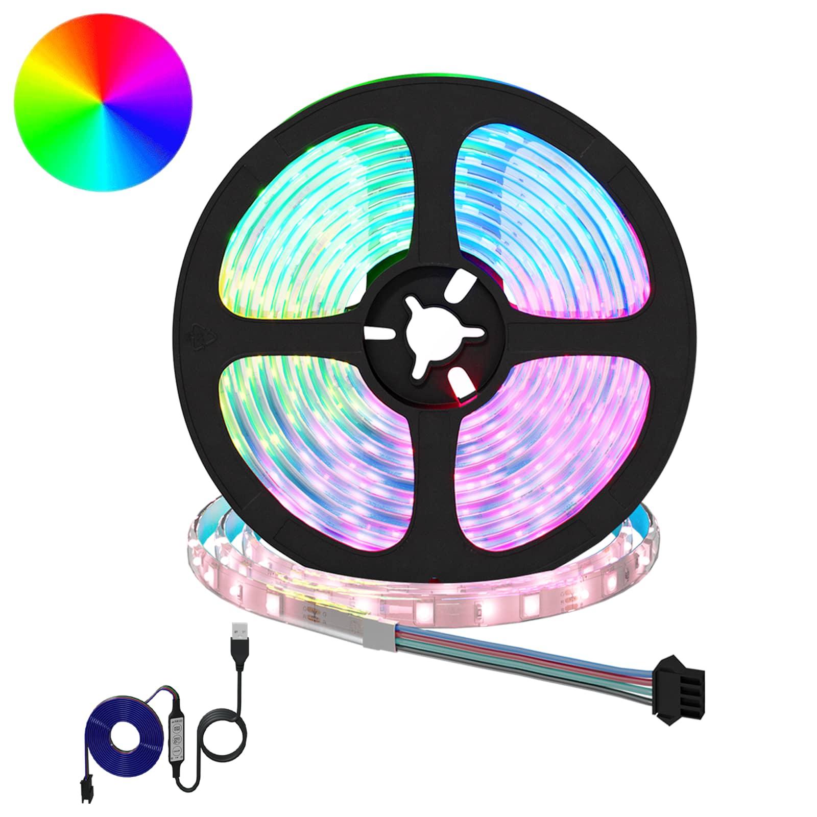 LED strip med farveskift - 12 stk, 5,5 m, USB, sort/gennemsigtig billede